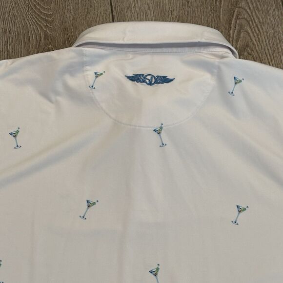 Straight Down Golf Polo Shirt Mens M White Martini Glasses All Over Performance - Picture 6 of 6
